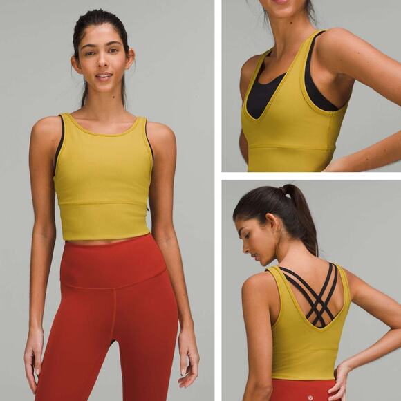 LULULEMON Power Pivot Ribbed Tank Top Size 12 Auric Gold - Picture 1 of 7